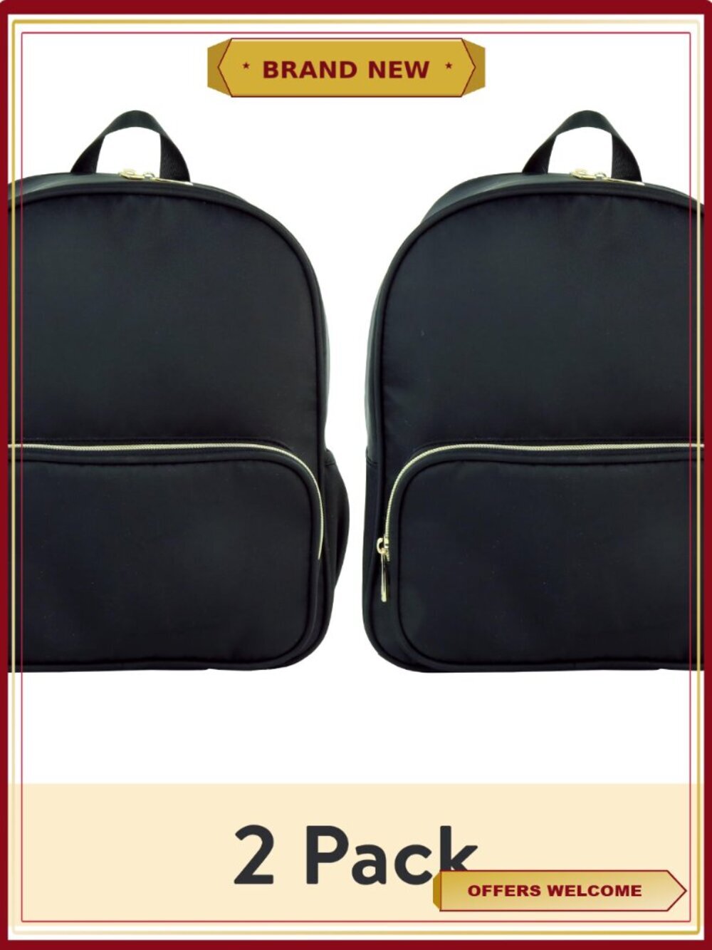 Nylon Backpack 2-Pack Customizable Travel Book Bag Craft Storage Gold Zipper